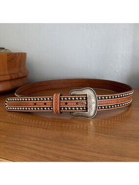 Nocona Leather Embossed Studded Western Belt Mens Size 42 NWOT